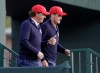 USA's Keegan Bradley, right, and Phil Mickelson make their way to the first tee for a foursomes match at the Ryder Cup PGA golf tournament Friday, Sept. 28, 2012, at the Medinah Country Club in Medinah, Ill. (AP Photo/Chris Carlson)