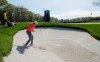 Jordan Spieth hits out of a bunker on the ninth hole during the third round of the PGA Championship golf tournament, Saturday, May 18, 2019, at Bethpage Black in Farmingdale, N.Y. (AP Photo/Julio Cortez)