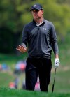 Jordan Spieth reacts after hitting out of a bunker on the third green during the second round of the PGA Championship golf tournament, Friday, May 17, 2019, at Bethpage Black in Farmingdale, N.Y. (AP Photo/Seth Wenig)