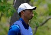 Tiger Woods reacts on the eighth hole during the first round of the PGA Championship golf tournament, Thursday, May 16, 2019, at Bethpage Black in Farmingdale, N.Y. (AP Photo/Seth Wenig)