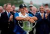 Brooks Koepka poses with the Wanamaker Trophy after winning the PGA Championship golf tournament, Sunday, May 19, 2019, at Bethpage Black in Farmingdale, N.Y. (AP Photo/Julio Cortez)