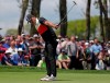 Brooks Koepka watches his putt drop for birdie on the ninth hole during the first round of the PGA Championship golf tournament, Thursday, May 16, 2019, at Bethpage Black in Farmingdale, N.Y. (AP Photo/Julio Cortez)
