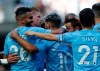 Manchester City's Riyad Mahrez, left, celebrates with teammates after scoring his sides third goal during the English Premier League soccer match between Manchester City and Watford at Etihad stadium in Manchester, England, Saturday, Sept. 21, 2019. (AP Photo/Rui Vieira)