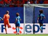 Netherlands' Vivianne Miedema, left, scores her side's opening goal during the Women's World Cup quarterfinal soccer match between Italy and the Netherlands in Valenciennes, France, Saturday, June 29, 2019. (AP Photo/Francisco Seco)