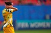 Australia's Lisa De Vanna holds her head after the Women's World Cup Group C soccer match between Australia and Italy at the Stade du Hainaut in Valenciennes, Sunday, June 9, 2019. (AP Photo/Francisco Seco)