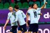 Italy's Ciro Immobile, right, celebrates with teammates after scoring his side's first goal during a group J qualifying soccer match between Italy and Armenia at the Renzo Barbera stadium, in Palermo, Italy, Monday, Nov. 18, 2019. (ANSA via AP)