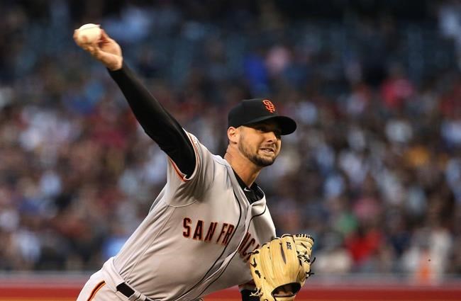 San Francisco Giants starting pitcher Tyler Beede throws to an Arizona Diamondbacks batter during the first inning of a baseball game Saturday, June 22, 2019, in Phoenix. (AP Photo/Ross D. Franklin)