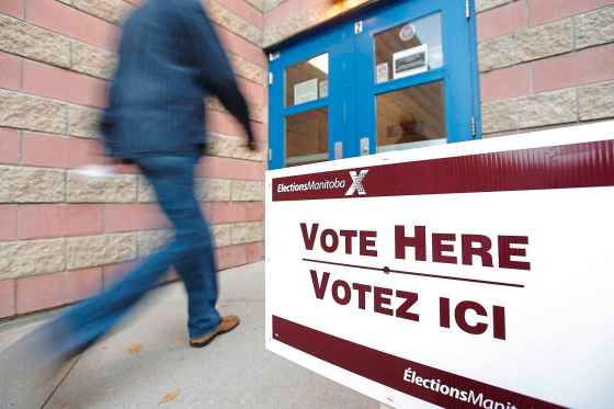 John Woods / THE CANADIAN PRESS FILESA polling station to vote in the Manitoba election in Winnipeg.