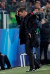 Atletico coach Diego Simeone reacts during the Champions League round of 16, 2nd leg, soccer match between Juventus and Atletico Madrid at the Allianz stadium in Turin, Italy, Tuesday, March 12, 2019. (AP Photo/Luca Bruno)
