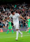 Real Madrid's Rodrygo celebrates after scoring the opening goal during a Spanish La Liga soccer match between Real Madrid and Leganes at the Santiago Bernabeu stadium in Madrid, Spain, Wednesday, Oct. 30, 2019. (AP Photo/Bernat Armangue)