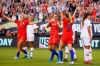 United States' Morgan Brian (6), Carli Lloyd (10) and Lindsey Horan (9) celebrate after a goal by Brian during the first half of the team's international friendly soccer match against Portugal, Thursday, Aug. 29, 2019, in Philadelphia. (AP Photo/Matt Slocum)