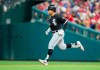 Chicago White Sox's Jon Jay (45) runs to second base on an RBI-double in the fourth inning of a baseball game against the Philadelphia Phillies, Saturday, Aug. 3, 2019, in Philadelphia. Leury Garcia scored. (AP Photo/Laurence Kesterson)