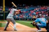 Fans view St. Louis Cardinals' Paul DeJong at bat and Philadelphia Phillies catcher Andrew Knapp during the first inning of a baseball game, Thursday, May 30, 2019, in Philadelphia. (AP Photo/Matt Rourke)