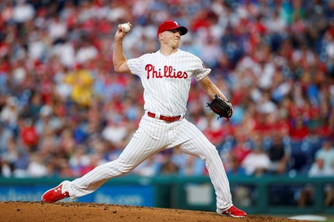 Philadelphia Phillies' Nick Pivetta pitches during the third inning of a baseball game against the New York Mets, Wednesday, June 26, 2019, in Philadelphia. (AP Photo/Matt Slocum)