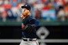 Atlanta Braves' Mike Foltynewicz pitches during the first inning of a baseball game against the Philadelphia Phillies, Monday, Sept. 9, 2019, in Philadelphia. (AP Photo/Matt Slocum)