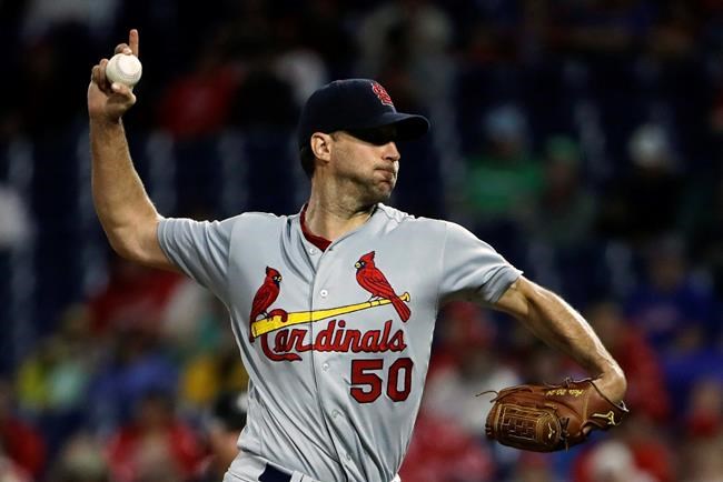 St. Louis Cardinals starting pitcher Adam Wainwright throws during the fourth inning of a baseball game against the Philadelphia Phillies, Tuesday, May 28, 2019, in Philadelphia. (AP Photo/Matt Rourke)