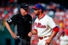 Philadelphia Phillies manager Gabe Kapler, right, yells as umpire Mike Everitt looks on after Kapler was ejected during the fourth inning of a baseball game against the Miami Marlins, Saturday, June 22, 2019, in Philadelphia. (AP Photo/Matt Slocum)