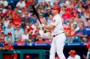 Philadelphia Phillies' Jay Bruce reacts after striking out against Los Angeles Dodgers starting pitcher Walker Buehler during the first inning of a baseball game, Tuesday, July 16, 2019, in Philadelphia. (AP Photo/Matt Slocum)