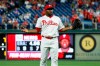 Philadelphia Phillies relief pitcher Hector Neris reacts after he was ejected for hitting Los Angeles Dodgers' David Freese with a pitch during the ninth inning of a baseball game Tuesday, July 16, 2019, in Philadelphia. Philadelphia won 9-8. (AP Photo/Matt Slocum)