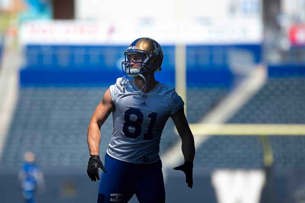 ANDREW RYAN / WINNIPEG FREE PRESS FILES
Winnipeg Blue Bombers receiver Daniel Petermann had four receptions for 67 yards and a touchdown against the Roughriders in the Banjo Bowl.