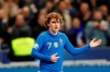 France's Antoine Griezmann celebrates scoring his side's 4th goal during the Euro 2020 group H qualifying soccer match between France and Iceland at the Stade de France in Saint Denis, north of Paris, Monday, March 25, 2019. (AP Photo/Christophe Ena)