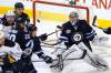 John Woods / Winnipeg Free Press
Winnipeg Jets' goaltender Ondrej Pavelec keeps his eye on a rebound off a Buffalo Sabres shot during second-period action at the MTS Centre Monday.