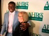 New York Yankees shortstop Didi Gregorius and Diana Munson, the wife of late Yankees captain Thurman Munson, on Tuesday, Feb. 5, 2019, at the Thurman Munson Awards Dinner at the Grand Hyatt New York. (AP Photo/Ron Blum)