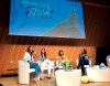 Panelist, from left, Catt Sadler, formerly of E!, hockey player Hilary Knight, retired soccer player and ESPN commentator Julie Foudy and tennis star Venus Williams discuss gender pay inequity Saturday, June 15, 2019, at a forum hosted by lUNA Bar at the Salon Gustave in the Eiffel Tower, Paris, France. (AP Photo/Ronald Blum)