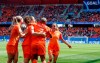 Netherlands' players celebrate their side's 2nd goal scored by Dominique Bloodworth, 2nd left, during the Women's World Cup Group E soccer match between the Netherlands and Cameroon at the Stade du Hainaut in Valenciennes, France, Saturday, June 15, 2019. (AP Photo/Michel Spingler)