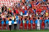 Thailands players celebrate in front of their supporters after the Women's World Cup Group F soccer match between Sweden and Thailand at the Stade de Nice in Nice, France, Sunday, June 16, 2019. Sweden defeated Thailand by 5-1. (AP Photo/Claude Paris)