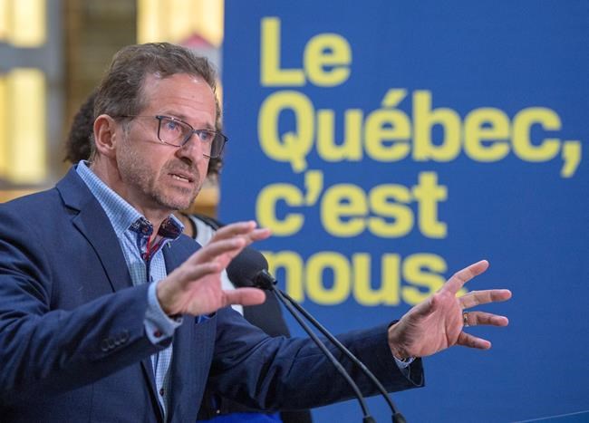 Bloc Quebecois leader Yves-Francois Blanchet speaks to the media while campaigning, Thursday, October 17, 2019 in Montreal.THE CANADIAN PRESS/Ryan Remiorz