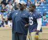 JOE BRYKSA / WINNIPEG FREE PRESS ARCHIVES
Winnipeg Blue Bombers defensive line / assistant head coach Richard Harris (left) with Dashawn Cassell at the Bombers' training camp in June.