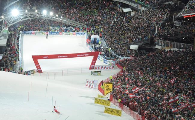 Austria's Marcel Hirscher competes in an alpine ski, men's World Cup slalom in Schladming, Austria, Tuesday, Jan. 29, 2019. (AP Photo/Marco Tacca)