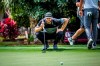 Dustin Johnson eyes his birdie putt on the 8th green during the second round of the RBC Heritage golf tournament in Hilton Head Island, S.C., Friday, April 19, 2019. (Scott Schroeder/The Island Packet via AP)