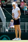 Esther Henseleit of Germany, reacts to missing a birdie on the 18th green during the first round of the U.S. Women's Open golf tournament, Thursday, May 30, 2019, in Charleston, S.C. (AP Photo/Steve Helber)