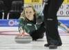 Mike Deal / Winnipeg Free Press
Skip Chelsea Carey throws a rock during the Friday afternoon draw in the Scotties Tournament of Hearts at the Portage la Prairie PCU Centre.