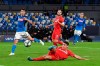 Salzburg's defender Maximilian Wober (R) and Napoli's forward Hirving Lozano in action during the UEFA Champions League Group E soccer match between SSC Napoli and FC Salzburg at the San Paolo stadium in Naples, Tuesday, Nov. 5, 2019. (Ciro Fusco/ANSA via AP)