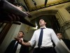 Prime Minister Justin Trudeau arrives to a caucus meeting on Parliament Hill in Ottawa on Wednesday, Feb. 20, 2019. THE CANADIAN PRESS/Sean Kilpatrick