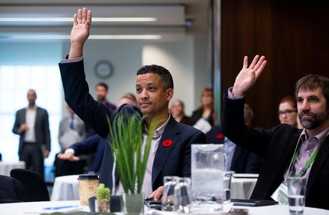 Newly elected members of Parliament NDP Matthew Green, left, and Liberal Steven Guilbeault take part in orientations in Ottawa on Tuesday Oct. 29, 2019. THE CANADIAN PRESS/Sean Kilpatrick