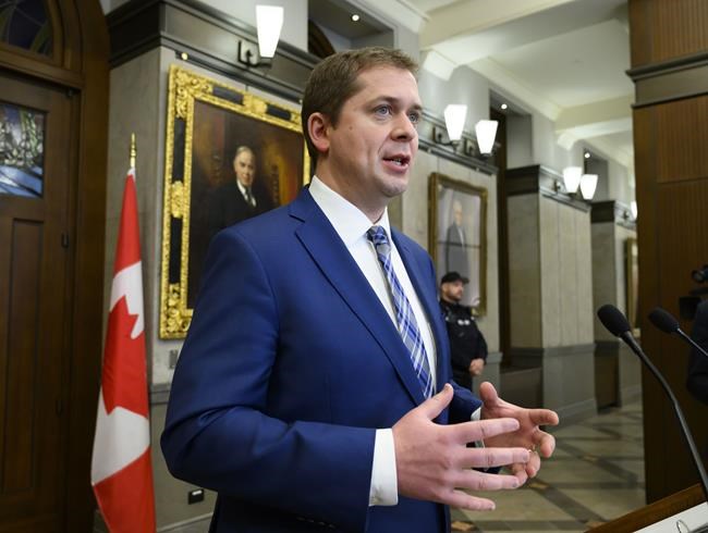 Conservative Leader Andrew Scheer holds a press conference on Parliament Hill in Ottawa on Friday, Feb. 8, 2019. THE CANADIAN PRESS/Sean Kilpatrick