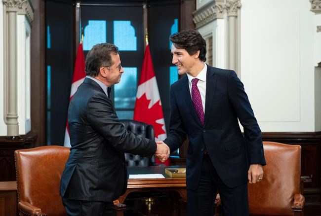 Prime Minister Justin Trudeau meets with Bloc Quebecois leader Yves-Francois Blanchet on Parliament Hill in Ottawa on Wednesday, Nov. 13, 2019. THE CANADIAN PRESS/Sean Kilpatrick