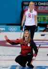 Robert F. Bukaty / The Associated Press
Canada's skip Jennifer Jones shouts to her teammates during their match against Russia Saturday in Sochi.