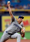 Toronto Blue Jays starting pitcher Jacob Waguespack delivers to the Tampa Bay Rays during the first inning of a baseball game Monday, Aug. 5, 2019, in St. Petersburg, Fla. (AP Photo/Chris O'Meara)