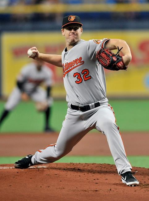 Baltimore Orioles starter Tom Eshelman, making his major league debut, pitches against the Tampa Bay Rays during the first inning of a baseball game Monday, July 1, 2019, in St. Petersburg, Fla. (AP Photo/Steve Nesius)