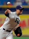 Tampa Bay Rays starting pitcher Charlie Morton delivers to the Oakland Athletics during the first inning of a baseball game Monday, June 10, 2019, in St. Petersburg, Fla. (AP Photo/Chris O'Meara)
