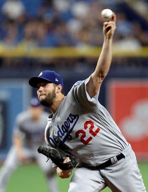 Los Angeles Dodgers' Clayton Kershaw pitches to the Tampa Bay Rays during the first inning of a baseball game Tuesday, May 21, 2019, in St. Petersburg, Fla. (AP Photo/Chris O'Meara)