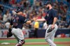 Boston Red Sox relief pitcher Brandon Workman, right, is congratulated by catcher Juan Centeno (68) after getting the save in a baseball game against the Tampa Bay Rays Sunday, Sept. 22, 2019, in St. Petersburg, Fla. (AP Photo/Phelan M. Ebenhack)