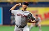 Cleveland Indians pitcher Carlos Carrasco delivers to the Tampa Bay Rays during the seventh inning of a baseball game Sunday, Sept. 1, 2019, in St. Petersburg, Fla. Carrasco is making his first appearance since May when he was diagnosed with leukemia. (AP Photo/Chris O'Meara)