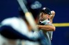 Houston Astros' Justin Verlander pitches against the Tampa Bay Rays in the first inning of Game 4 of a baseball American League Division Series, Tuesday, Oct. 8, 2019, in St. Petersburg, Fla. (AP Photo/Mike Erhmann, Pool)