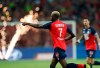 Lille's Victor Osimhen reacts after scoring during the French League One soccer match between Lille and St Etienne in Villeneuve d'ascq, Wednesday, August 28, 2019. (AP Photo/Michel Spingler)